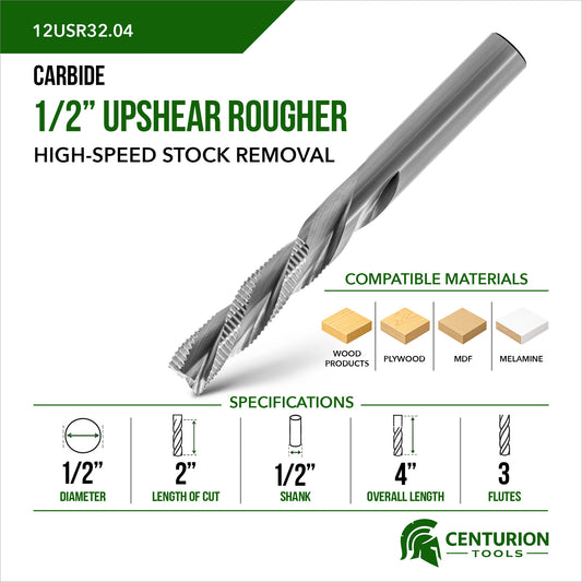 1/2" Upshear Rougher 3-Flute | 2" LOC | 4" OAL | 1/2" Shank
