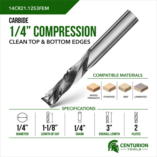 1/4" Compression 2-Flute | 1-1/8" LOC | 3" OAL | 1/4" Shank | FEM