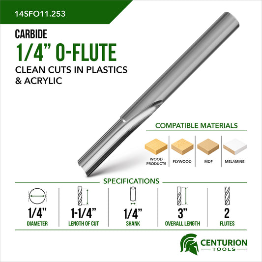 1/4" O-Flute Straight 2-Flute | 1-1/4" LOC | 3" OAL | 1/4" Shank