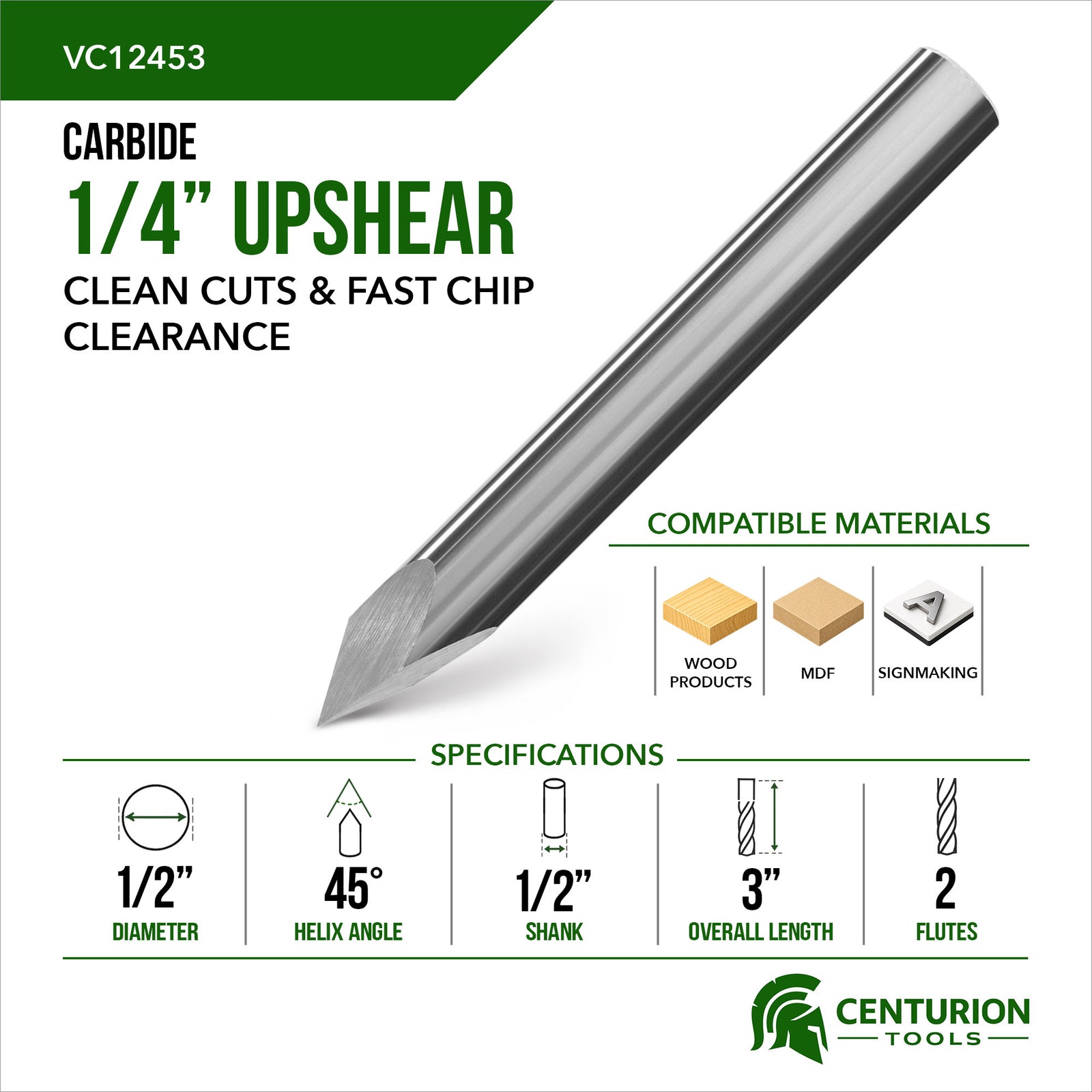 1/2" 45° V-Carve Bit | 3" OAL | 1/2" Shank