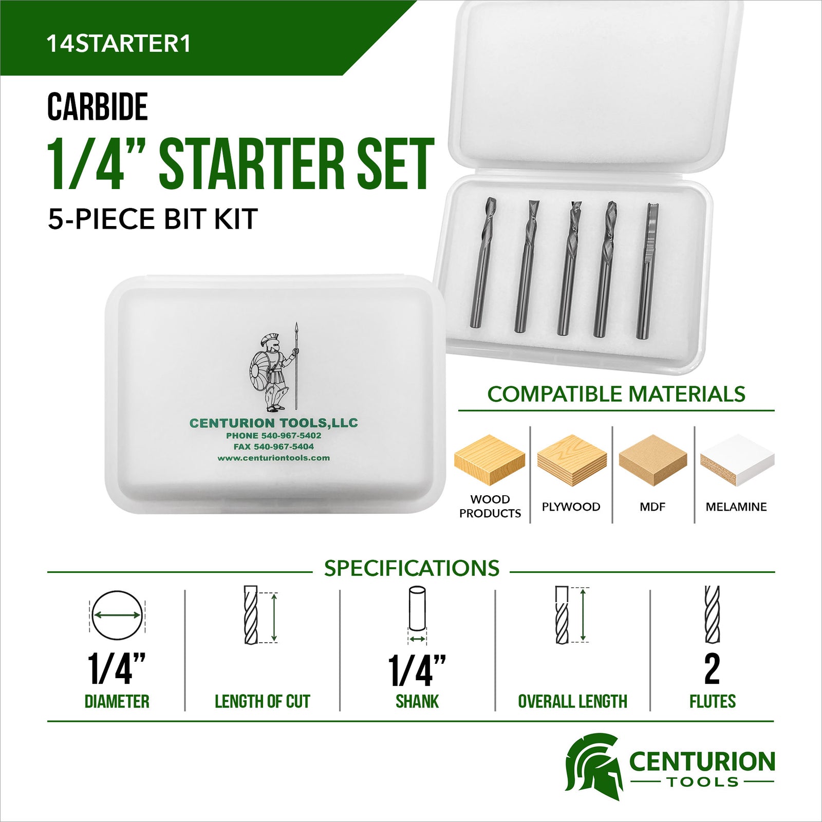 1/4" Starter Set | 5-Piece CNC Router Bit Kit | 1/4" Shank