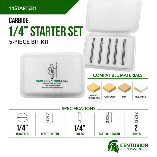 1/4" Starter Set | 5-Piece CNC Router Bit Kit | 1/4" Shank