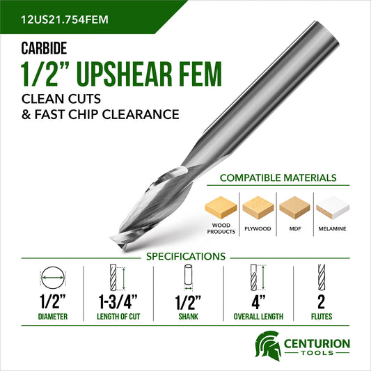 1/2" Upshear Spiral 2-Flute | 1-3/4" LOC | 4" OAL | 1/2" Shank | FEM