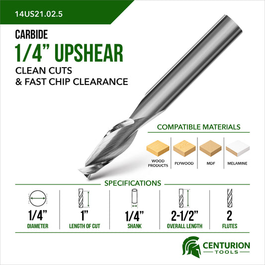 1/4" Upshear Spiral 2-Flute | 1" LOC | 2-1/2" OAL | 1/4" Shank | Plunge End