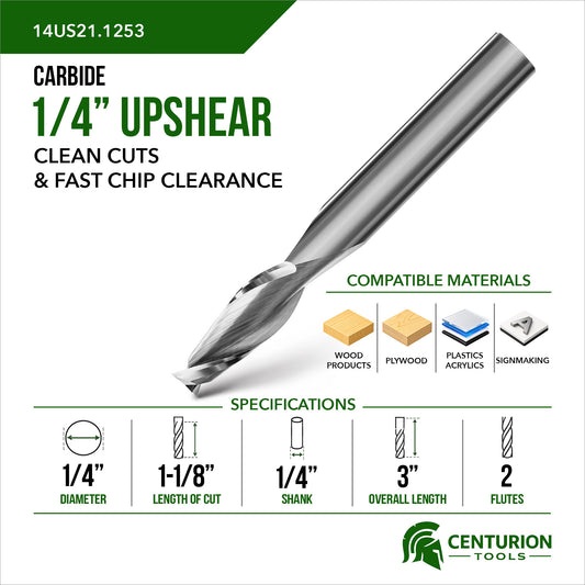 1/4" Upshear Spiral 2-Flute | 1-1/8" LOC | 3" OAL | 1/4" Shank | Plunge End