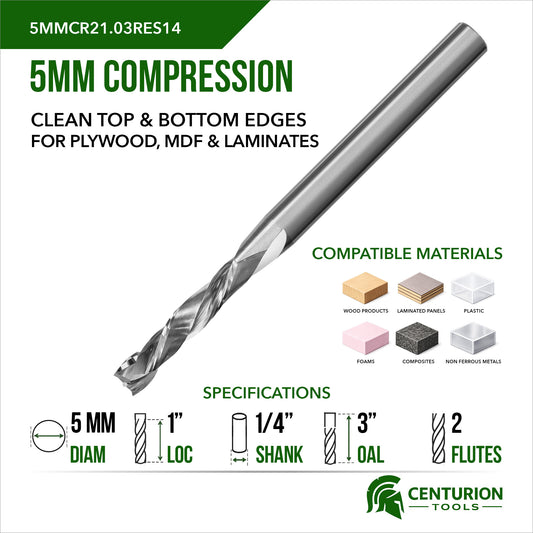 5mm Compression 1" Cut  3" OAL 1/4 Shank Plunge End