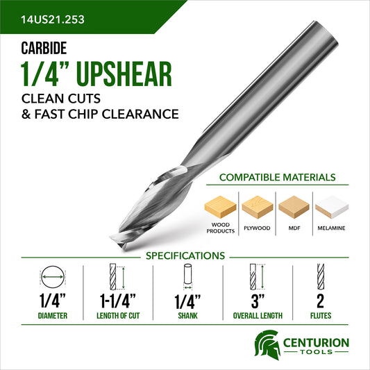 1/4" Upshear Spiral 2-Flute | 1-1/4" LOC | 3" OAL | 1/4" Shank | Plunge End