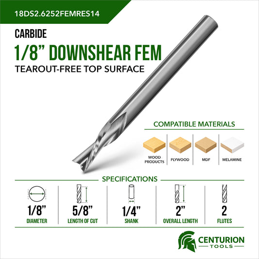 1/8" Downshear Spiral 2-Flute | 5/8" LOC | 2" OAL | 1/4" Shank | FEM
