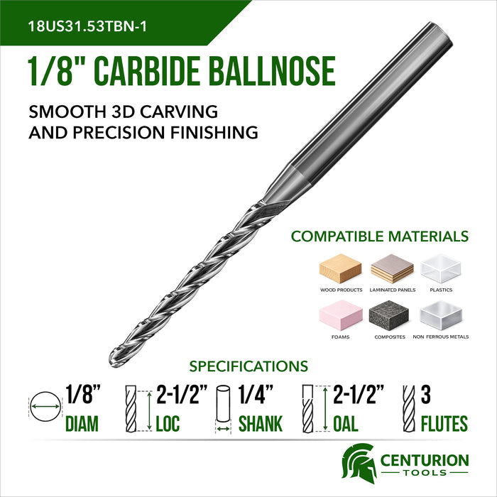 1/8 Taper  Ballnose 1/4 Shank 3 flute Router Bit