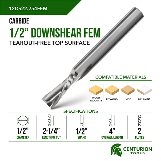 1/2" Downshear Spiral 2-Flute | 2-1/4" LOC | 4" OAL | 1/2" Shank | FEM