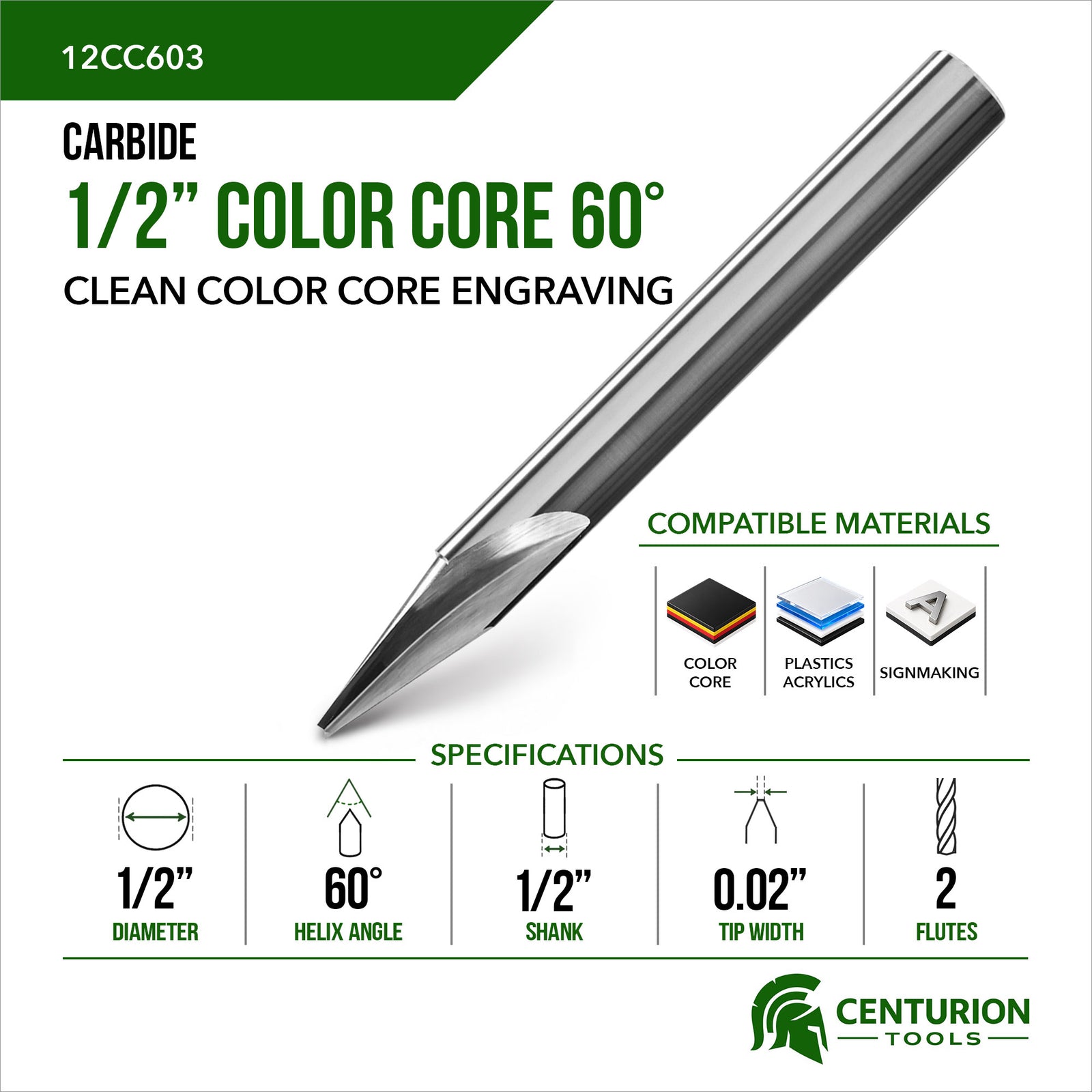 1/2" Color Core Engraving Bit | 60° | 3" OAL | 1/2" Shank