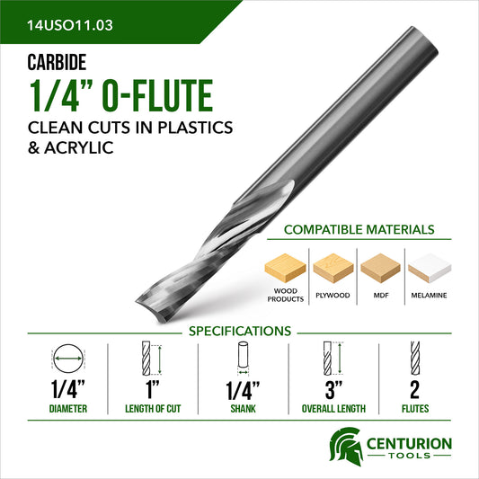 1/4" O-Flute Upshear 2-Flute | 1" LOC | 3" OAL | 1/4" Shank