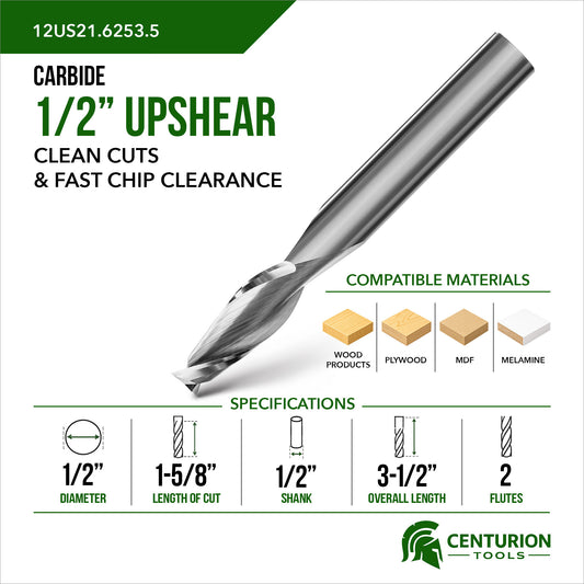 1/2" Upshear Spiral 2-Flute | 1-5/8" LOC | 3-1/2" OAL | 1/2" Shank | Plunge End