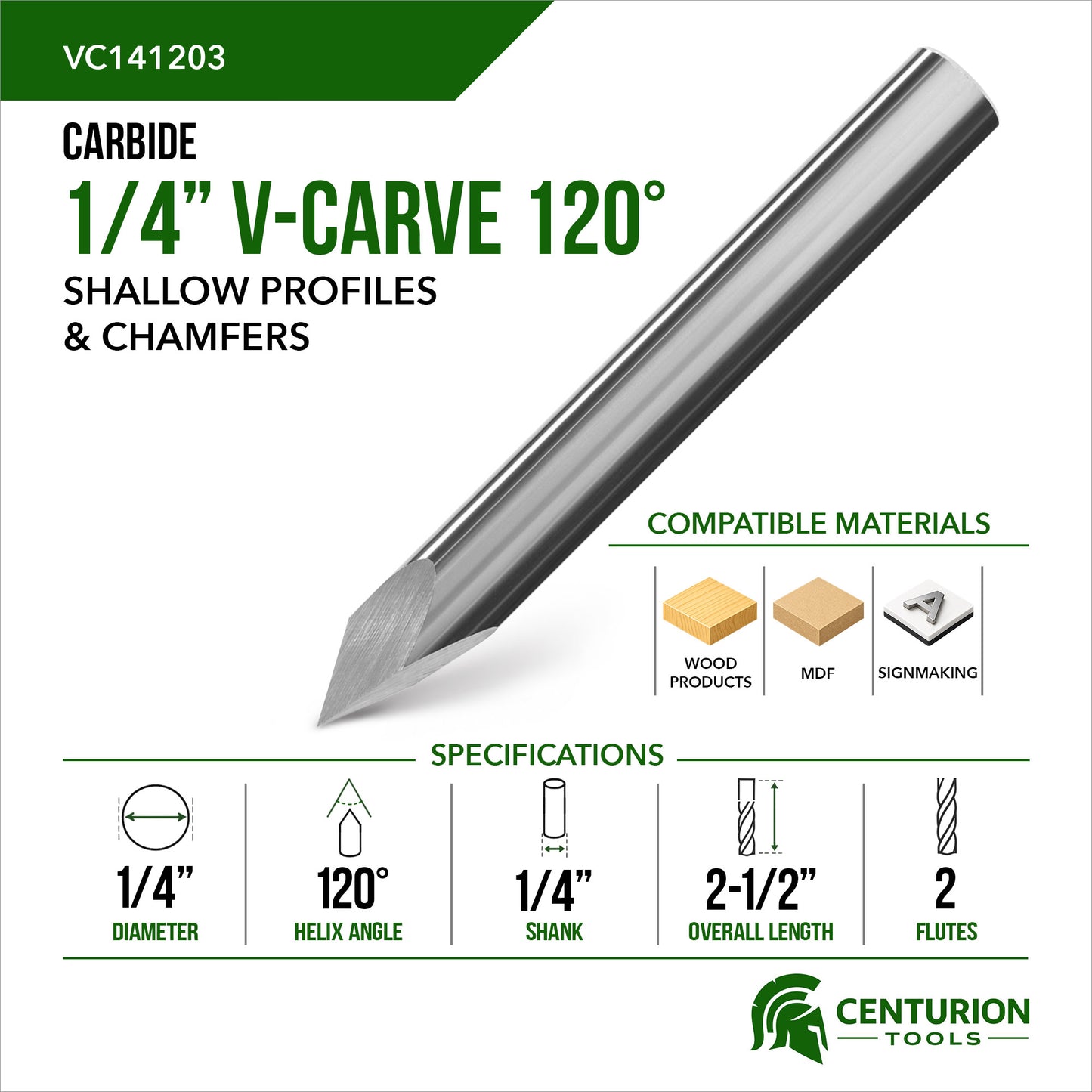 1/4" 120° V-Carve Bit | 2-1/2" OAL | 1/4" Shank
