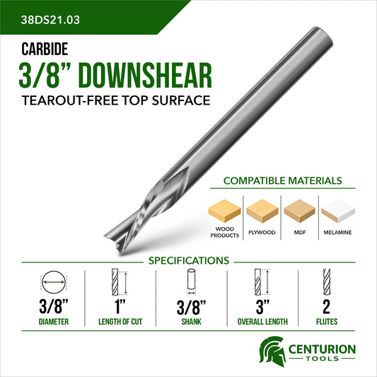 3/8" Downshear Spiral 2-Flute | 1" LOC | 3" OAL | 3/8" Shank | Plunge End