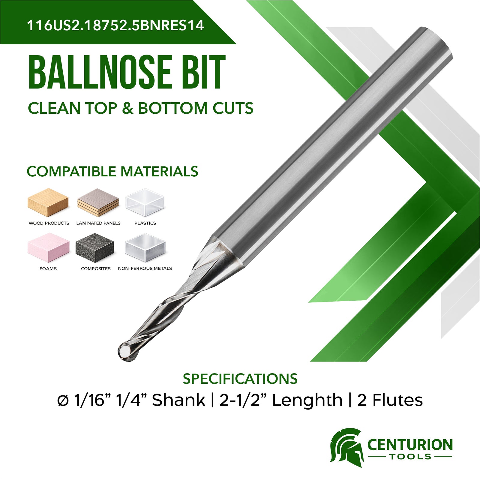 1/16  Ballnose 3/16 Cut Length 1/4 Shank 2-1/2" Overall Length