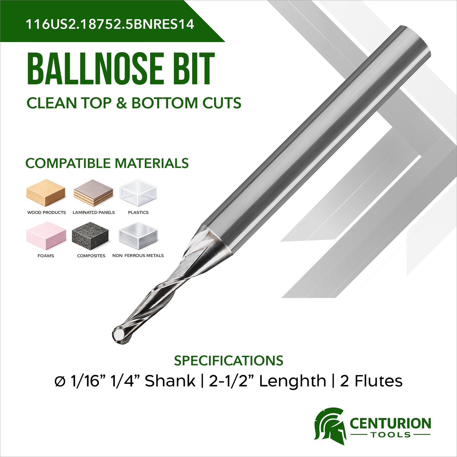 1/16  Ballnose 3/16 Cut Length 1/4 Shank 2-1/2" Overall Length