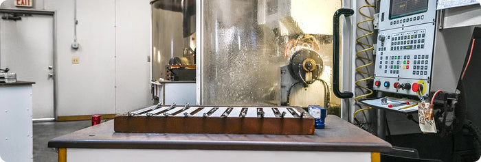 CNC machining workspace with precision tools